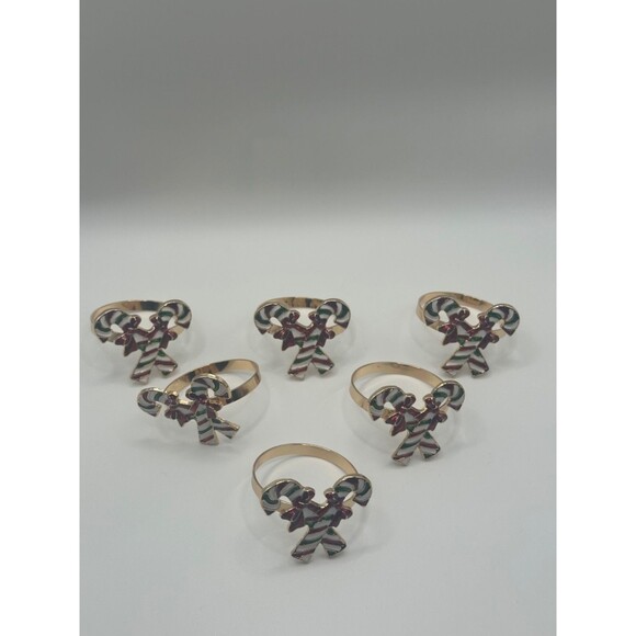 Candy Cane Metal Napkin Rings Set of 6 Holiday Table - Never Used - Bows - Picture 2 of 4